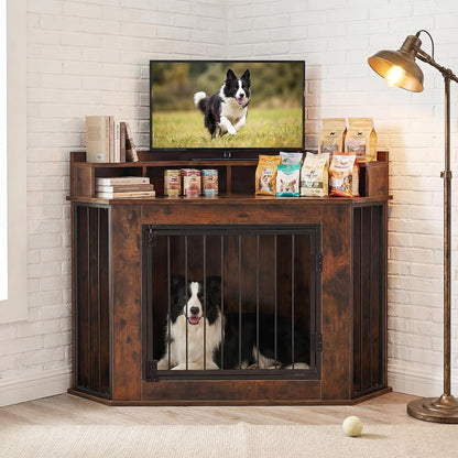 Corner Dog Crate Furniture for Small, Medium Dogs