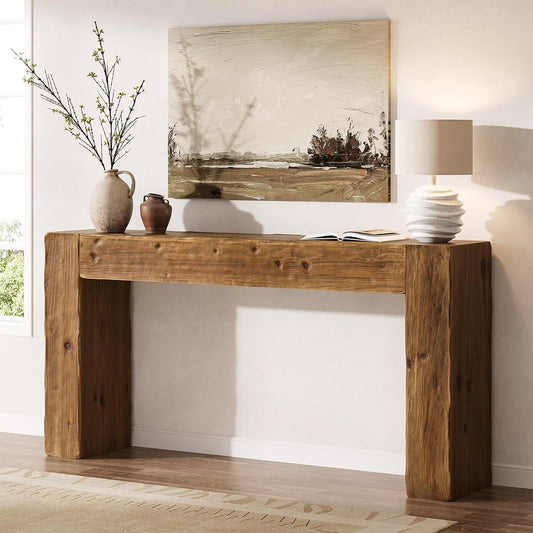 Solid Wood Console Table, 63-Inch Farmhouse Sofa Table Behind Couch for Entryway, Living Room, Foyer, Easy Assembly (Rustic Brown)