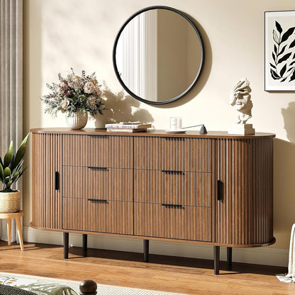 63" Wide Fluted 6 Drawer Dresser for Bedroom
