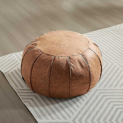 Unstuffed Pouf Ottoman Handmade Moroccan Storage Footstool Seat Round Home Decoration Pouf Cover Multi Functional Bean Bag Floor Chair for Living Room, Office, Bedroom, Balcony Decor
