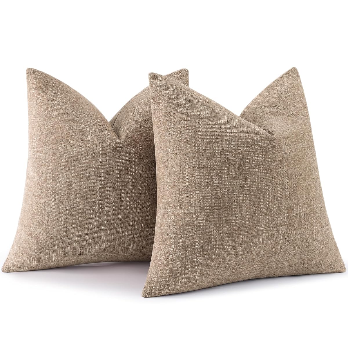Fall Khaki Chenille Throw Pillow Covers 18x18 Set of 2