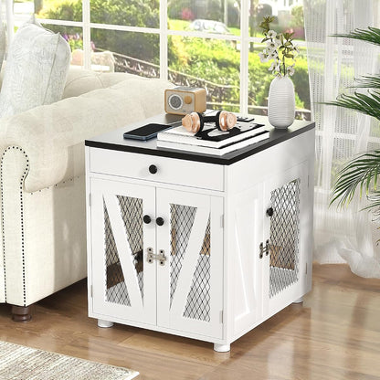 Dog Crate Furniture, Wooden Dog Kennel End Table with USB Charging Station