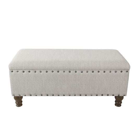 Home Decor | Upholstered Bench with Nailhead Trim | Large Ottoman with Storage for Living Room & Bedroom | Decorative Home Furniture, Gray Woven