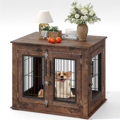 31" Farmhouse Double Doors Heavy-Duty Dog Crate for Small Medium Dogs