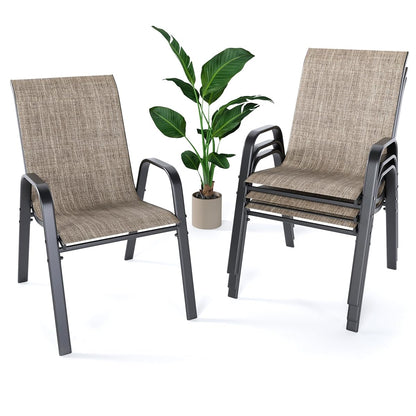 Outdoor Patio Chairs Set of 4 Stackable Dining Chairs All-Weather Textilene Furniture Set for Pool Deck, Backyard, Garden