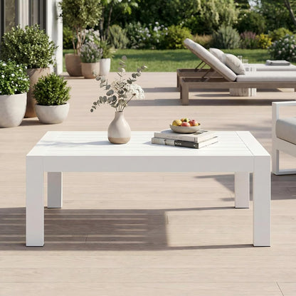 Aluminum Outdoor Coffee Table, All-Weather Rectangle Metal Patio Coffee Table Furniture for Balcony, Garden, Indoor or Outdoor Use, White