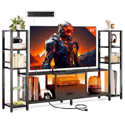 80in TV Stand Up to 65in TV 45in Tall Shelves LED PowerOutlet Black