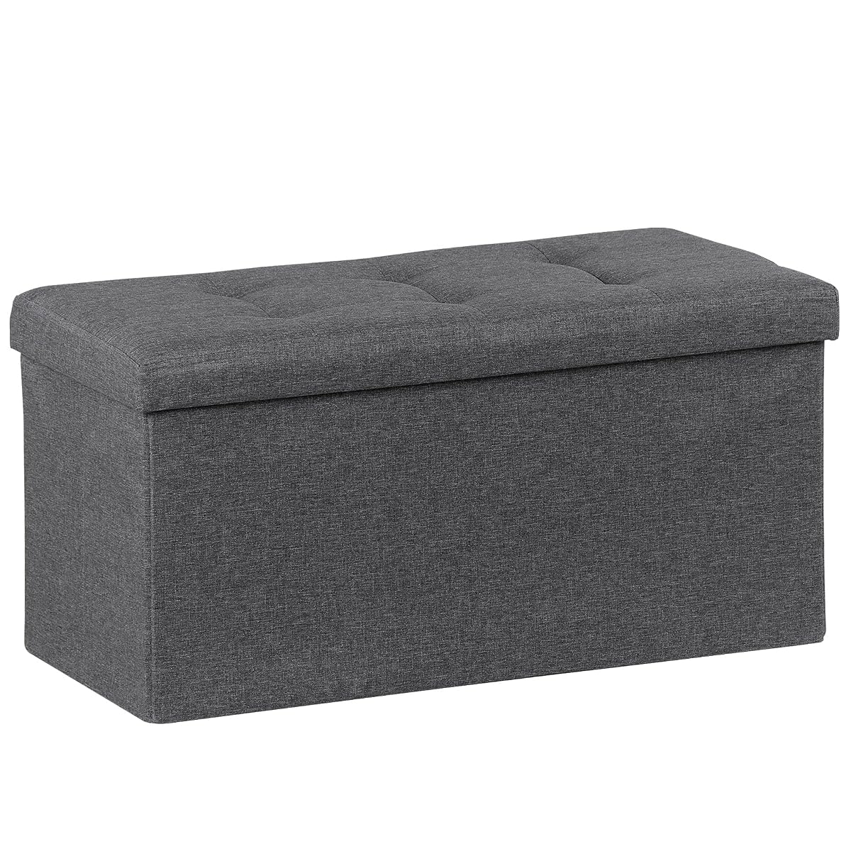 30Inches Storage Ottoman Bench, Folding Footrest Padded Seat, Storage Chest Long Shoes Bench with Divider, Holds up to 660 lbs, for Living Room, Entryway, Bedroom, Dark Gray