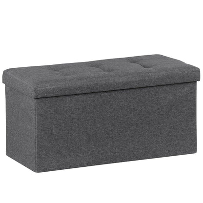 30Inches Storage Ottoman Bench, Folding Footrest Padded Seat, Storage Chest Long Shoes Bench with Divider, Holds up to 660 lbs, for Living Room, Entryway, Bedroom, Dark Gray