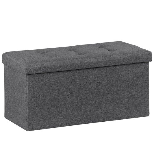 30Inches Storage Ottoman Bench, Folding Footrest Padded Seat, Storage Chest Long Shoes Bench with Divider, Holds up to 660 lbs, for Living Room, Entryway, Bedroom, Dark Gray