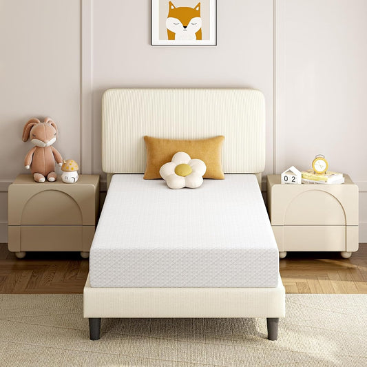Yaheetech 8 Inch Twin Mattress 3 Foam Layer Cooling Gel Memory Foam Mattresses, Green Tea for Fresher Sleep, Medium Firm, CertiPUR-US Certified, Twin Size Mattress in a Box, White