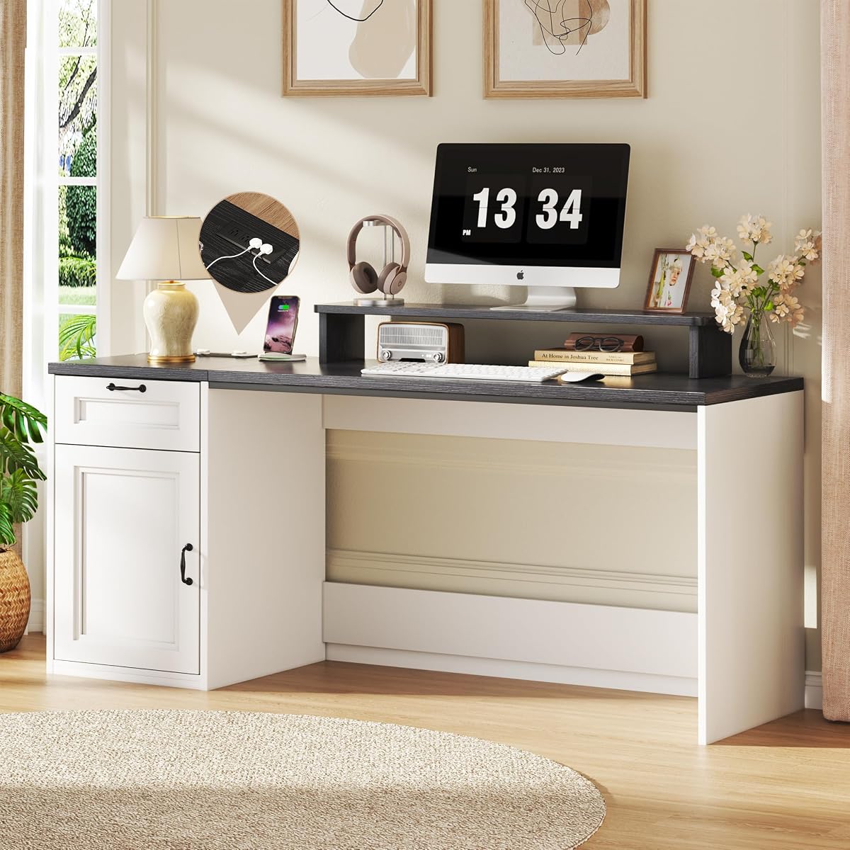 63" Farmhouse Executive Desk with Drawers