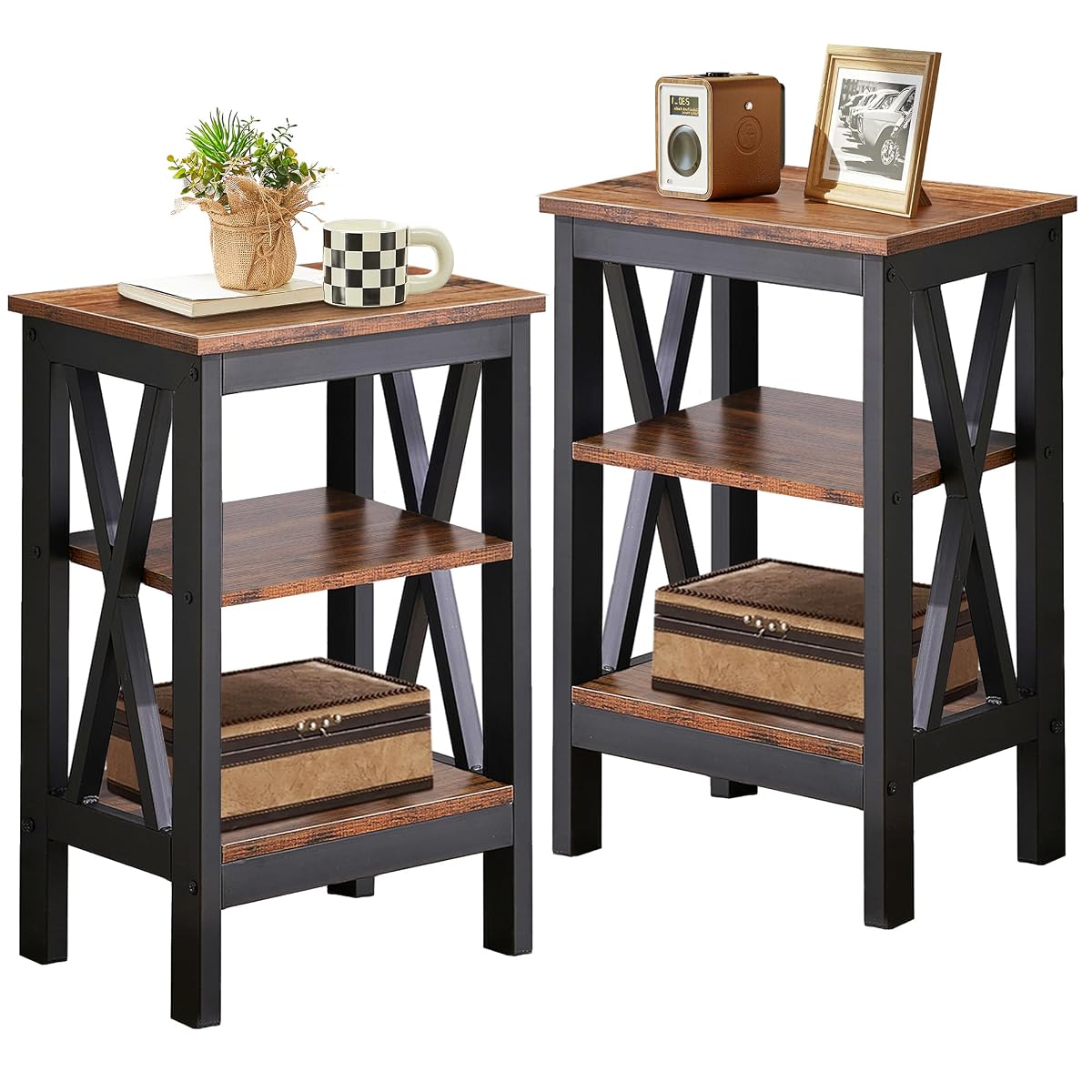 Modern Nightstands X-Design Side End Table Night Stand with Storage Shelf for Bedroom,Living Room