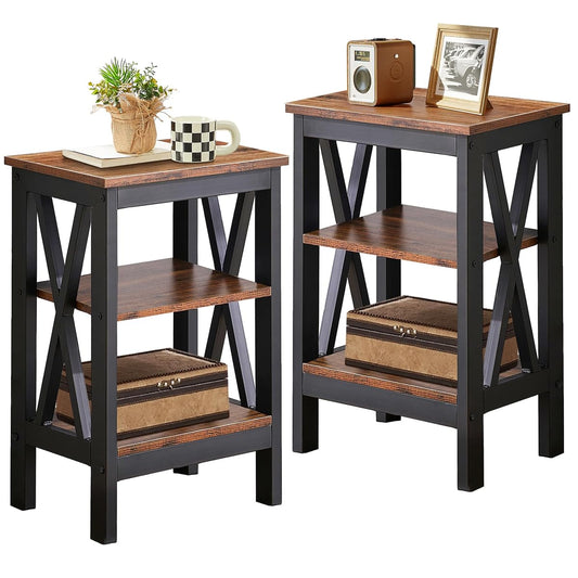 Modern X design nightstand with storage shelf