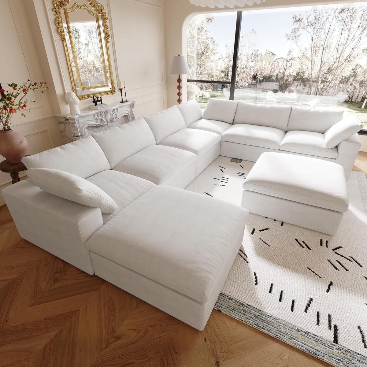 Cloud Modular Sectional Couch,160inch Overzised Down Filled Comfort Sofa Couch for Living Room,8 Seater Minimalist Wide Deep Seat Convertible Couches,Sofa Cover Washable & Removable,White