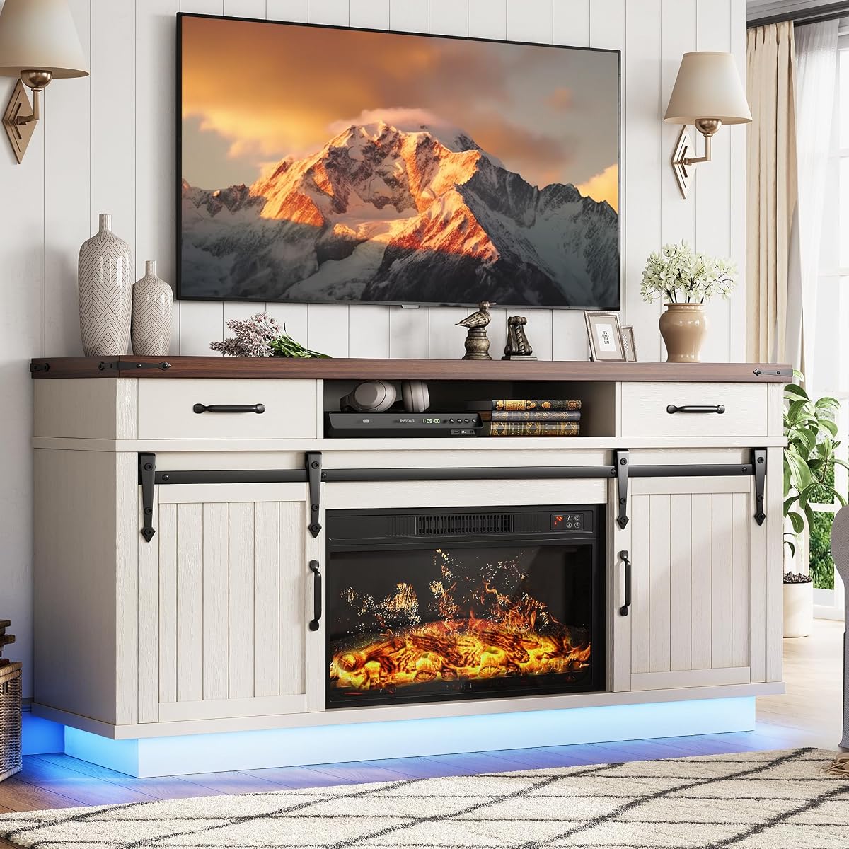 58" Farmhouse Electric Fireplace TV Stand for TVs up to 65"
