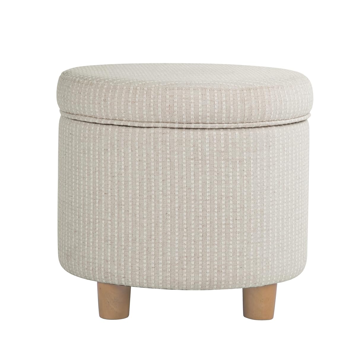 19" Round Storage Ottoman - White Woven Stripe