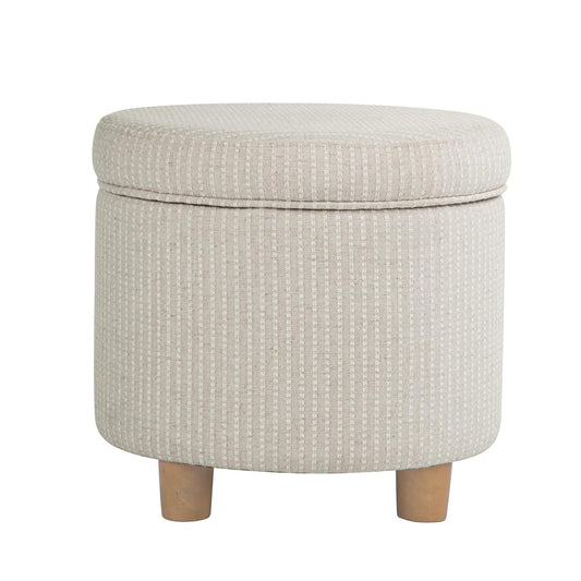 19" Round Storage Ottoman - White Woven Stripe