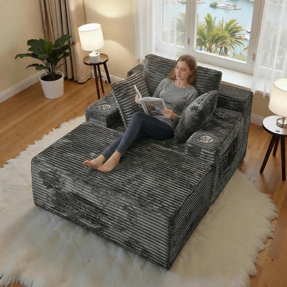 66" Chaise Lounge Chair Indoor, Oversized Boneless Single Sleeeper Couch Bed