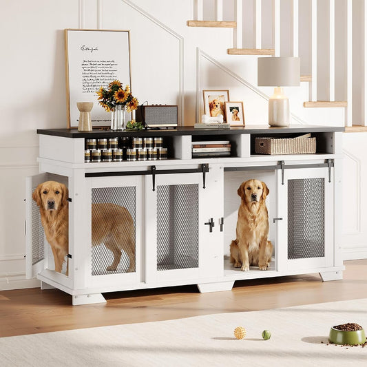71'' Dog Crate Furniture for 2 Dogs Extra Large Double Dog Indoor Kennel