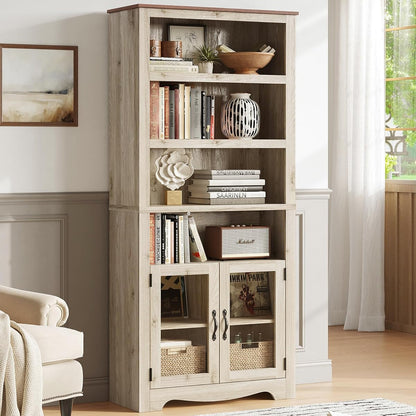 Bookshelf with Doors, 6 Shelf Bookcase Tall Bookshelves