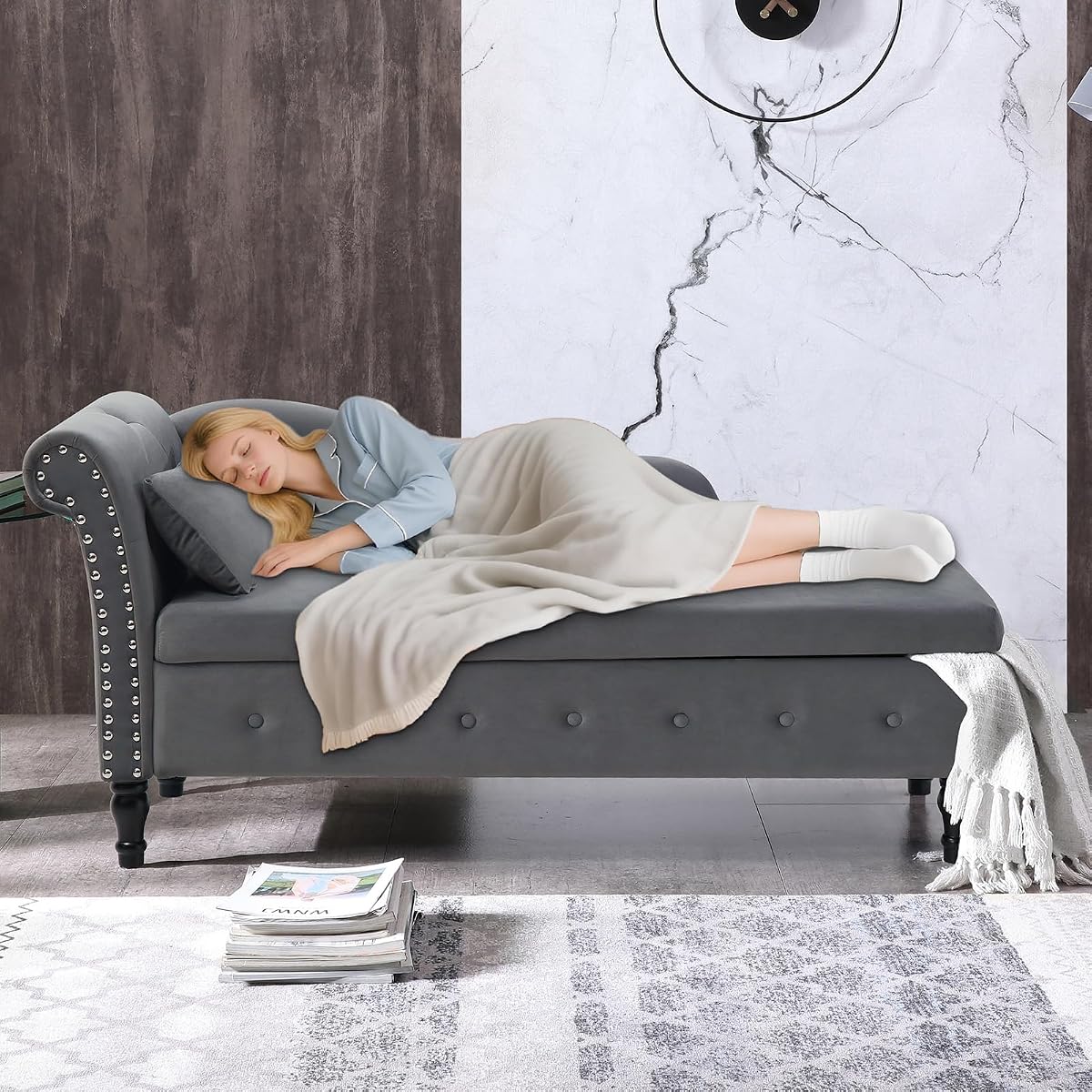 Chaise Lounge Indoor Tufted Fabric
