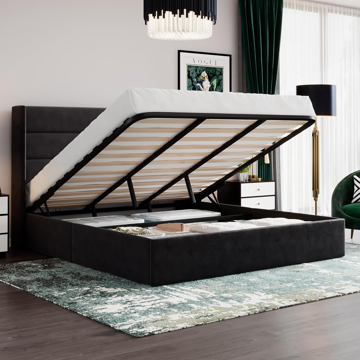 King Size Lift Up Hydraulic Storage Bed Frame Black