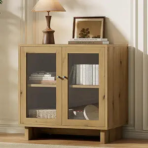 31.3" Storage Cabinet, Modular Sideboard Buffet Cabinet, Glass Cabinet-Oak, view 2