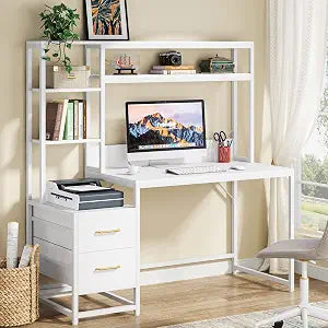 Tribesigns 55 Inch Computer Desk with 2 Drawers and Storage Shelves, view 2