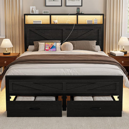 Rustic King Size Bed Frame with Storage Drawers
