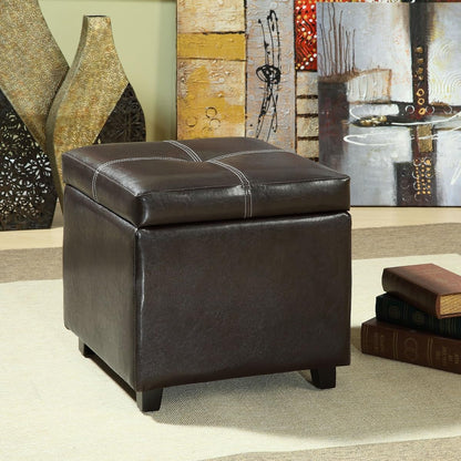 Treasure Tufted Faux Leather Square Storage Ottoman Cube In Espresso