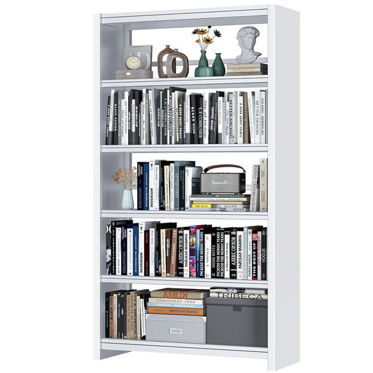 Bookshelf, 69" Tall White Bookshelf with 5 Storage Shelves, Large Metal Bookshelves, 5 Tier Sturdy Bookcase for Living Room, Library, Office, Bedroom, Including Book Stopper,Simple Assembly