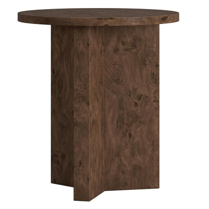 20" Round Side Table, Nightstand, End Table, Walnut Burl | Scandinavian-inspired round end table with an X-base and clean lines for living rooms, offices, or bedrooms