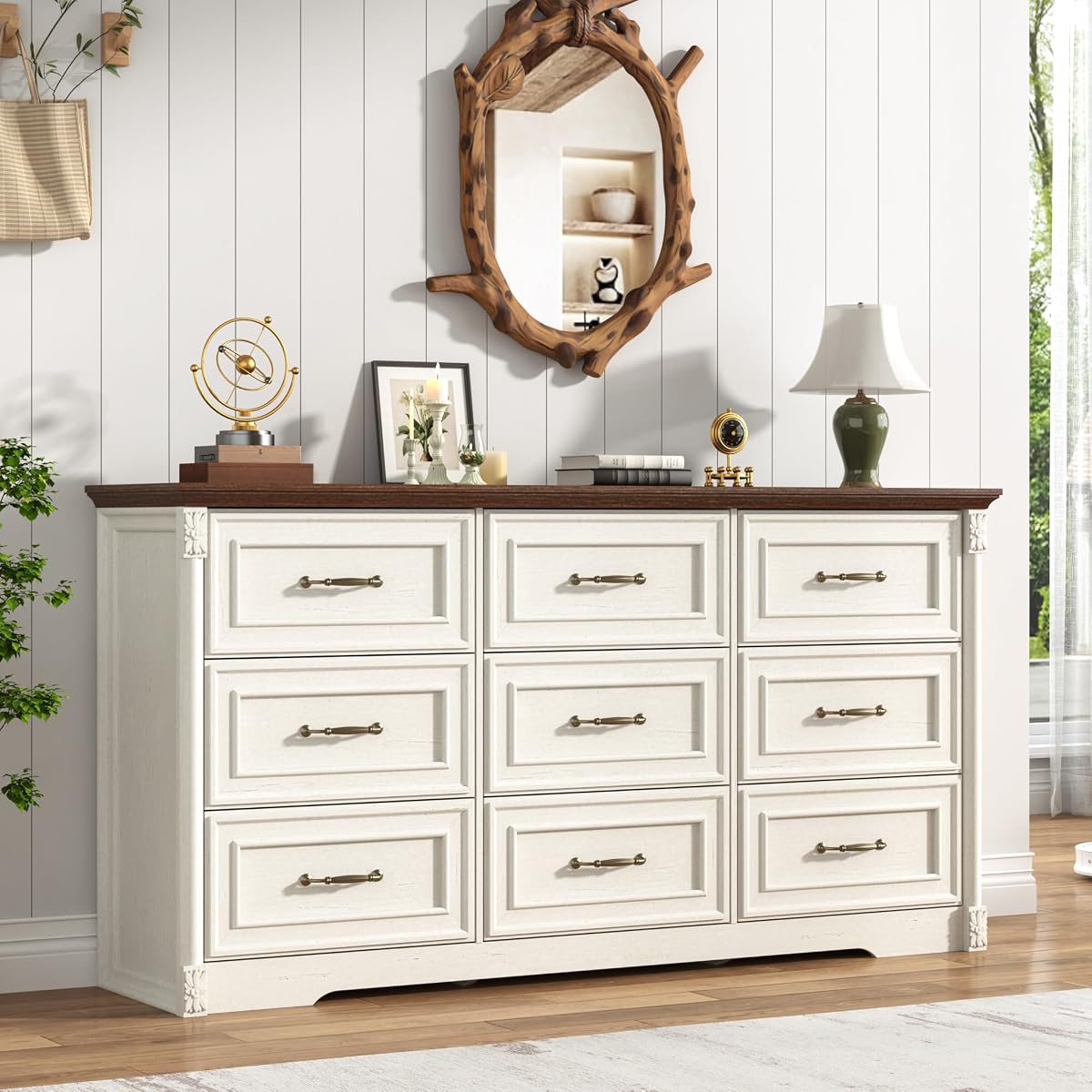 Farmhouse Wood 9 Drawer Dresser for Bedroom
