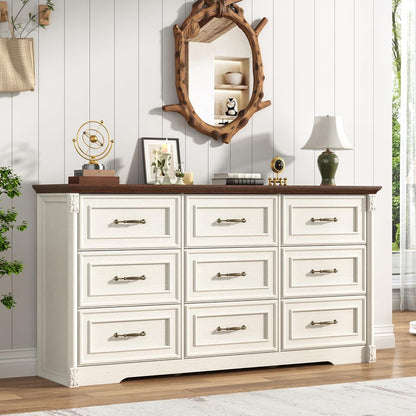 Farmhouse Wood 9 Drawer Dresser for Bedroom
