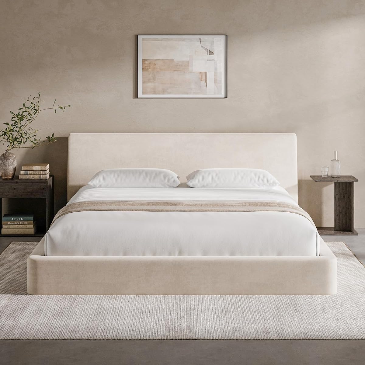Upholstered Bed Frame with Ergonomic Headboard