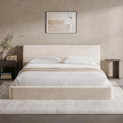 Upholstered Bed Frame with Ergonomic Headboard