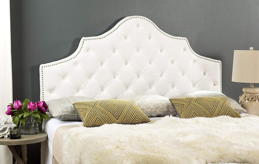 Safavieh MCR4035H-F Mercer Collection Arebelle Velvet Headboard, Full, White
