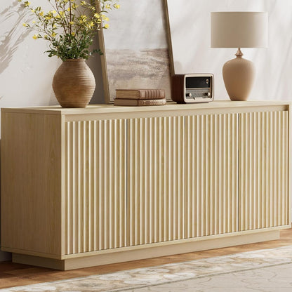 63" Fluted Buffet Cabinet Sideboard with Storage Credenza 4 Doors Wood Modern