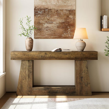 63" Farmhouse Console Table with Storage, Rustic Sofa Table for Entryway, Narrow Long Sofa Table Behind Couch, Console Table for Living Room, Hallway—Versatile Storage Solution, Oak