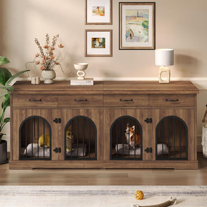 Heavy Duty Wooden Dog Crate Furniture with Divider and 4 Drawers