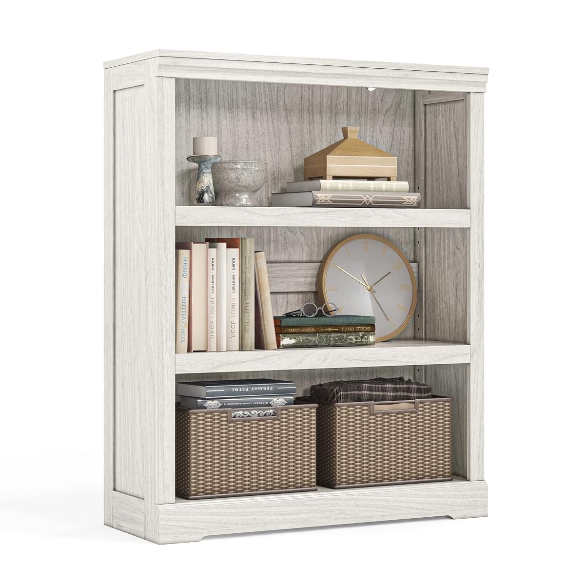 3-Tier Bookcase, Small Bookshelf Wood Display Storage Shelves Farmhouse Bookshelf for Home Office, Living Room, Bed Room - White Oak