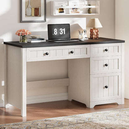Farmhouse Executive Desk with 4 Drawers, Home Office Desk with File Drawer
