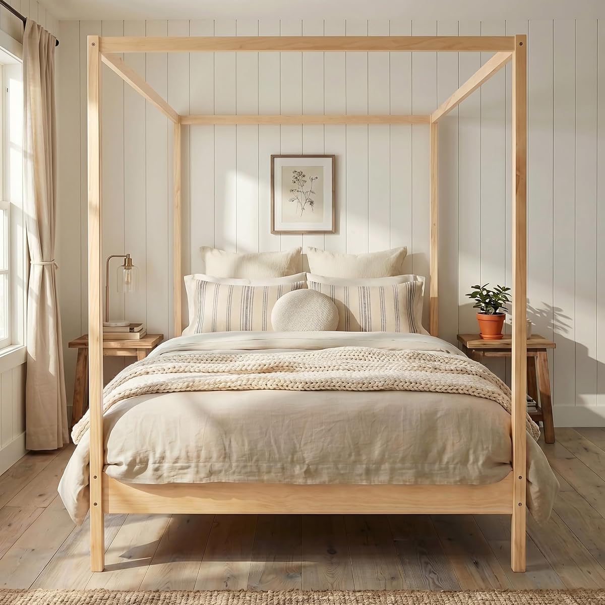 Wooden Canopy Bed with Four Posters