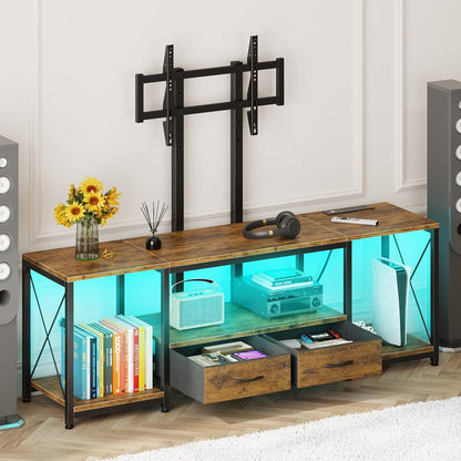 LED TV Stand with Mount and Power Outlet & Fabric Drawers for 32-85 Inches TV - Entertainment Center and Corner Tv Stand for Living Room, Bedroom- 47" Rustic Brown (Max VESA 600mm × 400mm | with Mount