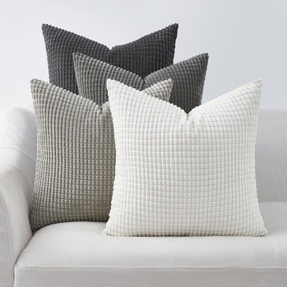 Grey Couch Pillow Covers for Living Room 45x45 cm Set of 4,Mid Century Modern White Neutral Corduroy Corn Throw Pillows,Rustic Square Bench Chair Cushion(18 Inch/Grey)