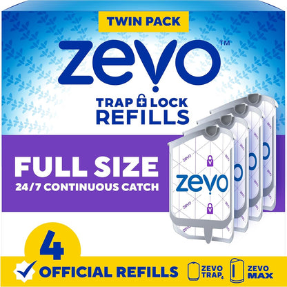 Zevo Flying Insect Trap Refill Cartridges for Fruit Flies & Gnats, 4 Count
