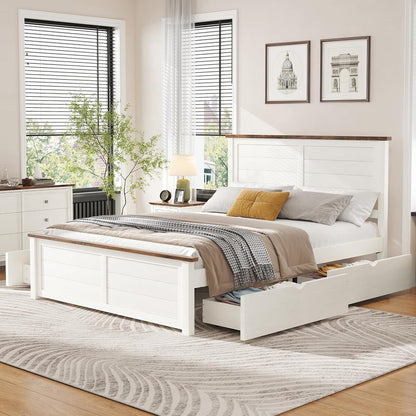 Wooden queen bed frame in beige with headboard