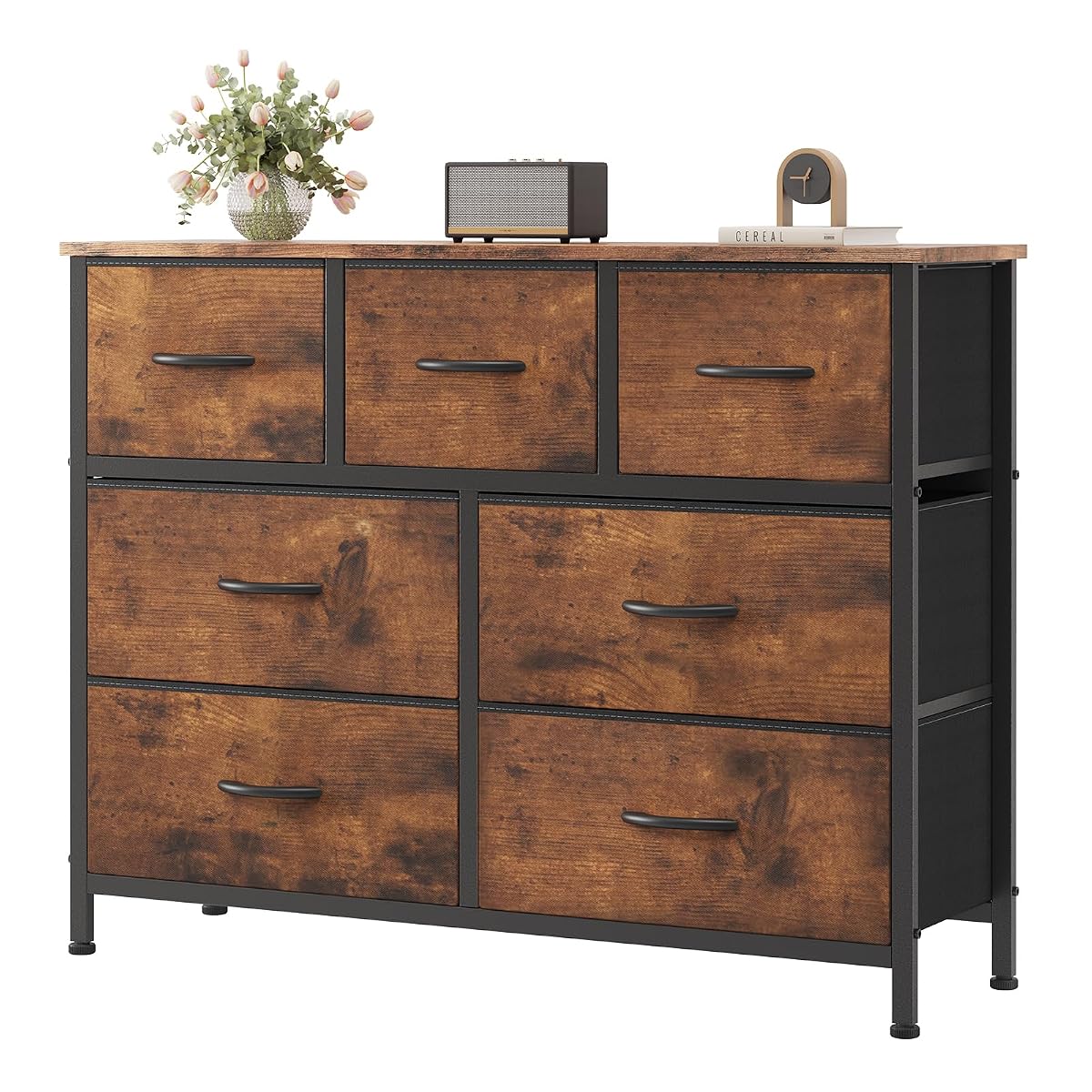 7 Drawer Fabric Dresser for Bedroom, Clothes Storage Tower, Brown