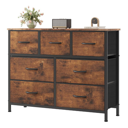 7 Drawer Fabric Dresser for Bedroom, Clothes Storage Tower, Brown